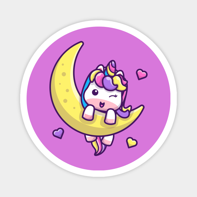 Cute Unicorn On Moon Cartoon Magnet by Catalyst Labs